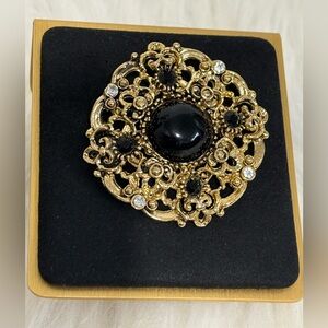 Source Unknown Ornate Gold and Black Brooch